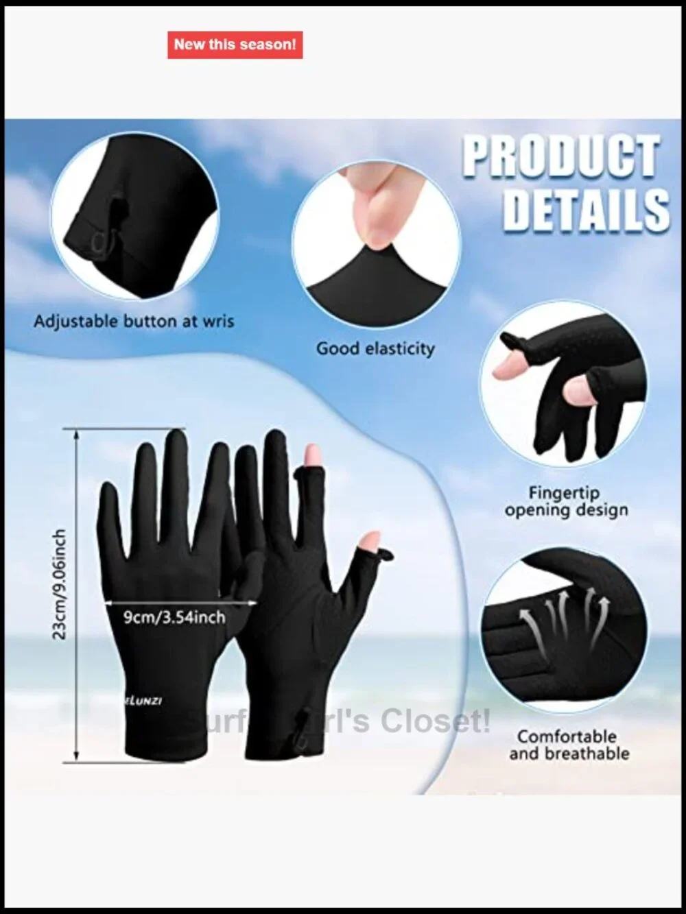 UPF 50+ Sun Protection Driving UV Gloves Full Finger Touchscreen Non Slip